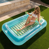 Inflatable Tanning Pool Lounger Float,  70" x 46", Blue Green-L